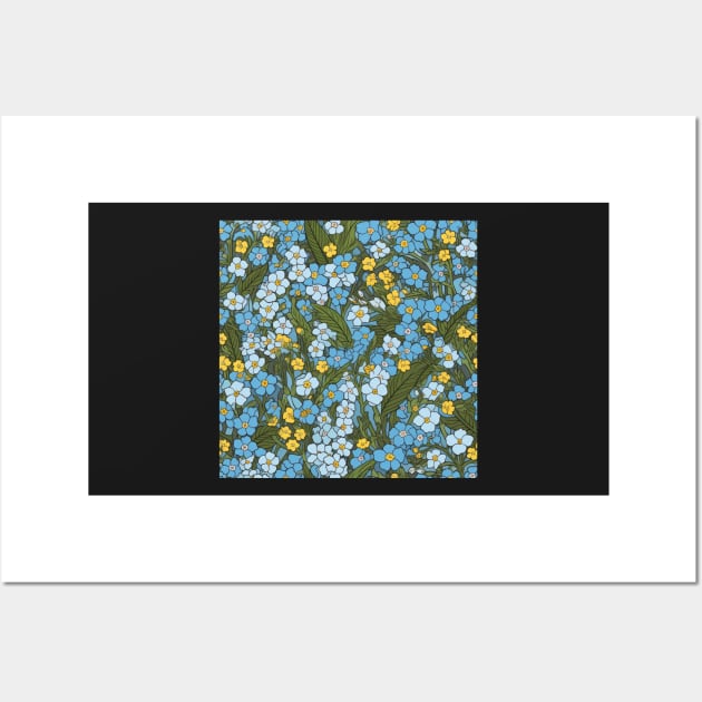 Pretty Forget-me-not Flower Pattern Wall Art by kansaikate